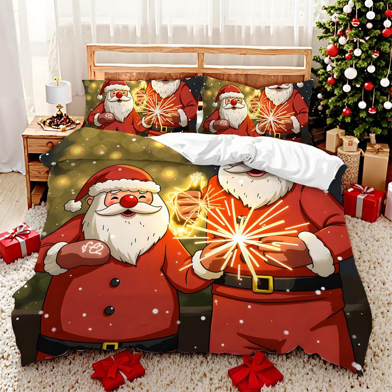 3D Digital Printed Bedding Two Three Piece Santa Polyester Quilt Set