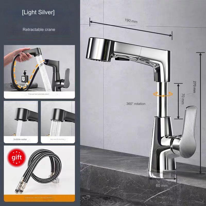 Robinet de apă caldă și rece pentru chiuvetă de baie cu funcție de extragere, robinet de pulverizare cu amestecare, pivotant la 360º, ridicabil