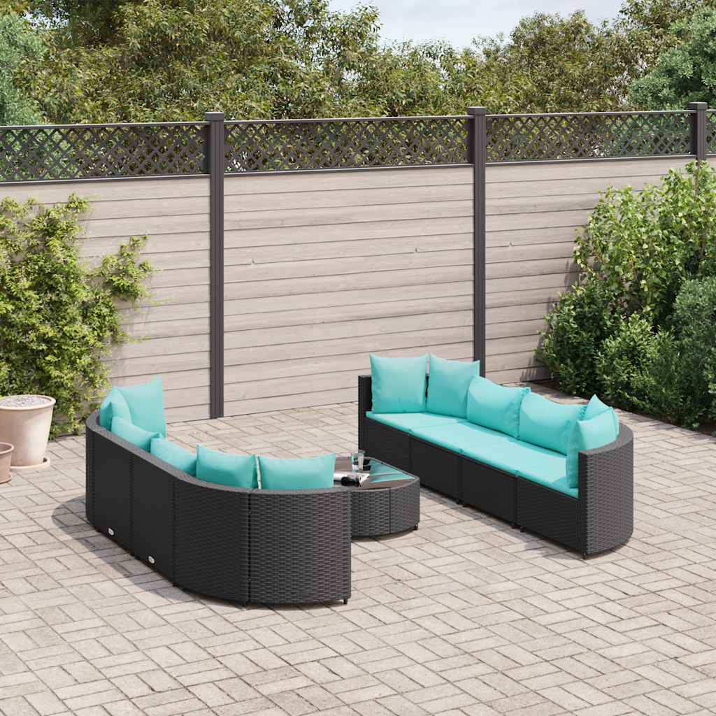 vidaXL 9 piece Garden Sofa Set with Cushions Black Poly Rattan