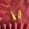 Ancient Vietnamese Gold Sand Pixiu Diamond Pestle Pendant Gourd Necklace