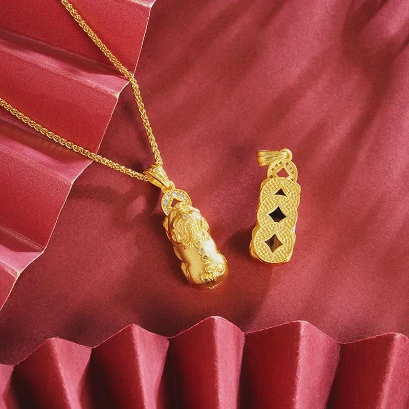Ancient Vietnamese Gold Sand Pixiu Diamond Pestle Pendant Gourd Necklace