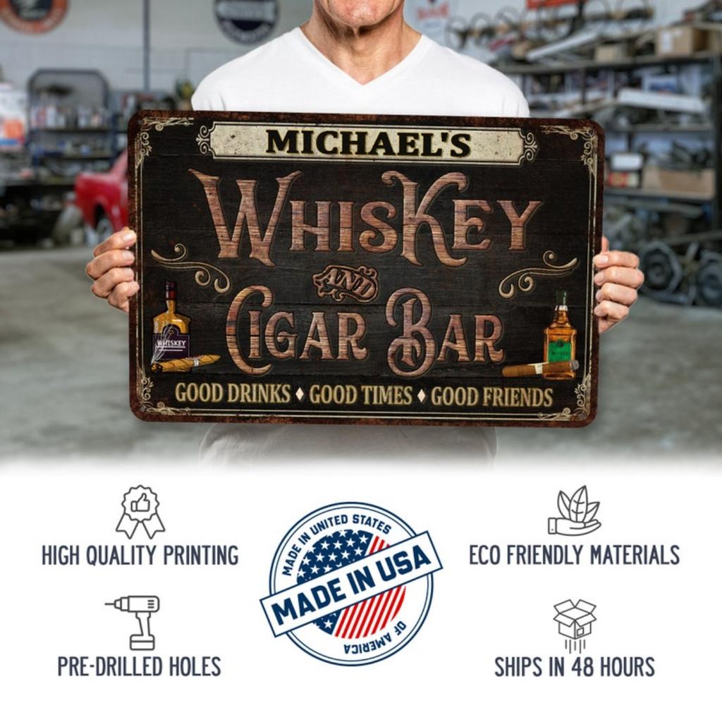 Personalizowany Znak Whiskey Cigar Bar, Dekoracja Man Cave, Prezent na Dzień Ojca Dla Taty