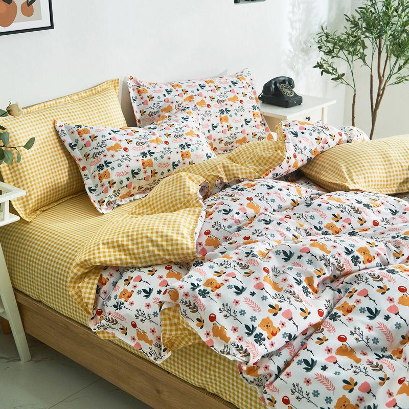 Four-piece Bedding Washed Cotton Single Double Student Three-piece Bed Linen Quilt Cover Pillowcase