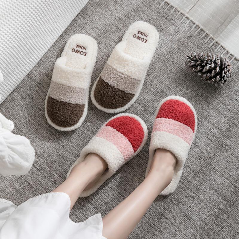 Stall Plush Cotton Slippers Winter Wear Non-slip Couple Home Warm Home Indoor Cotton Shoes