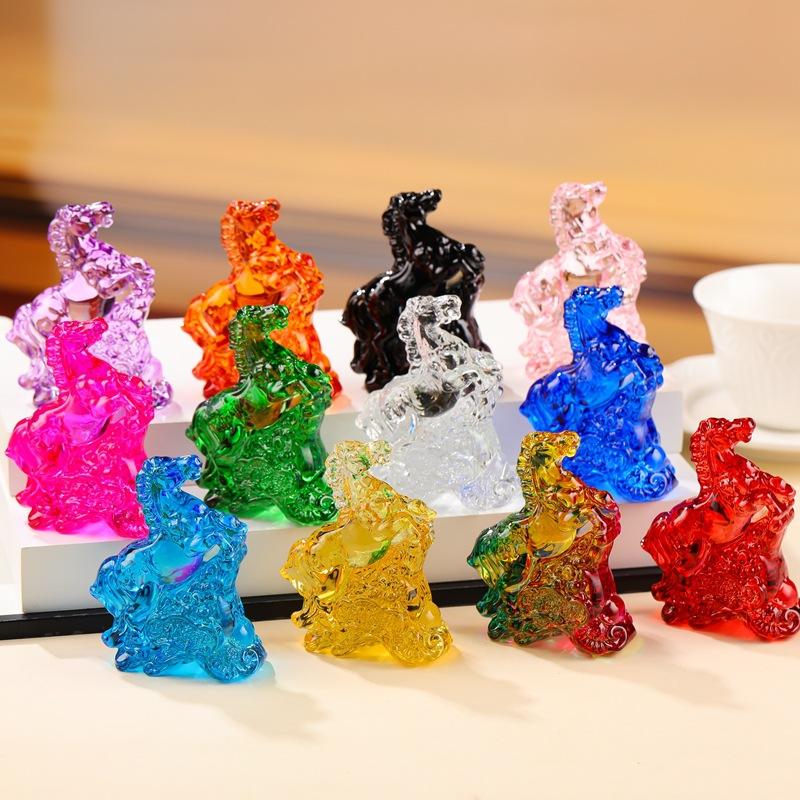 2026 Statuie Zodiac Cal Colecție Feng Shui Cristal Lux Ușor Ornament Prindător de Soare Cal Decor Birou Acasă