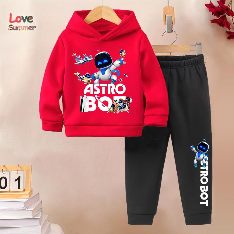 2 db Fiú kapucnis pulóver szett Astro Bot Hosszú ujjú nadrág 2 db Sportos nadrág kapucnis pulóver szett Ideális ajándék Napi kültéri viselet
