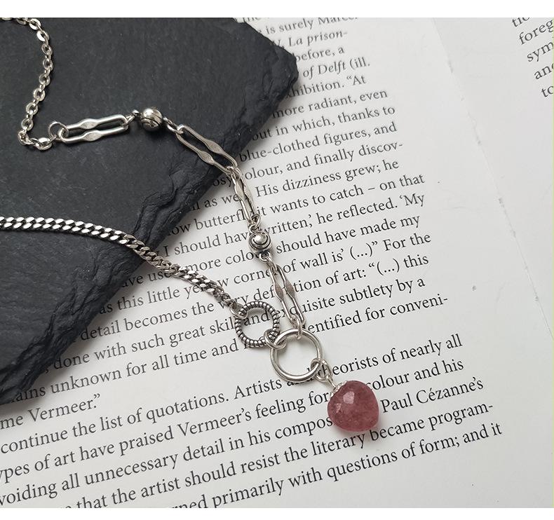 Korean Style s925 Sterling Silver Strawberry Crystal Women's Choker - Simple, Retro Mori for Autumn/Winter Sweaters