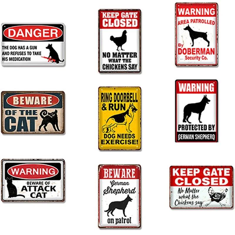 Vintage Warning Dog Metal Tin Sign for American Creative Sheet Painting Animal Wall Decoration Made of Old Iron Signs 8x12 inch
