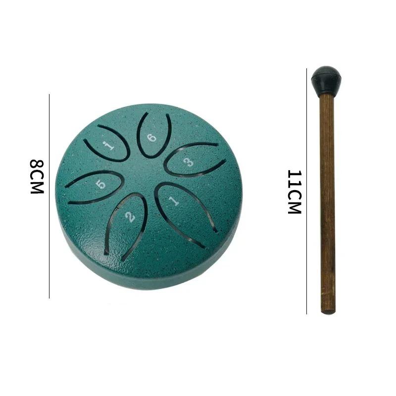 3-inch 6-tone Steel Tongue Drum Outdoor Rain Drum Instrument Mini Hand Drum with Drumstick Percussion Accessories Music