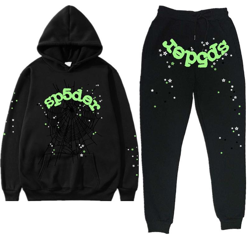European and American Trendy Hip-hop Singer Letter Sp5der Printed Couple Sweater Men's and Women's Hoodies Sweatshirt Set