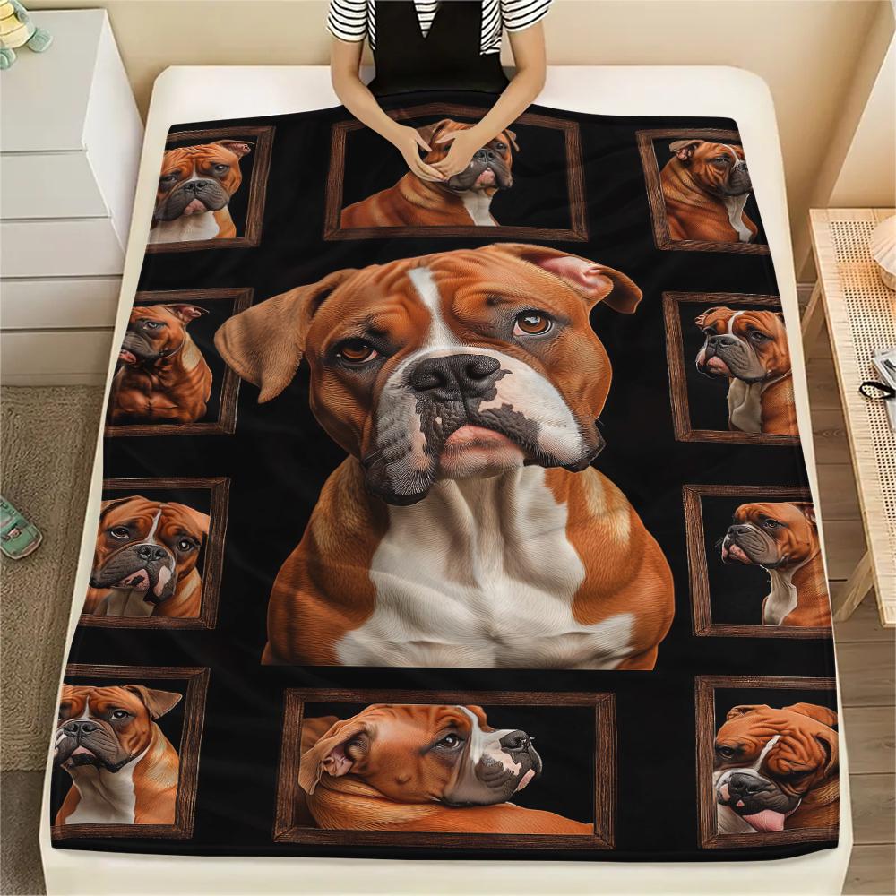 1Pc Bull Dogs Print Flannel Blanket, High quality Comfortable for All Seasons, Home Decor, Warmth and Comfort, Perfect for Christmas Gifts