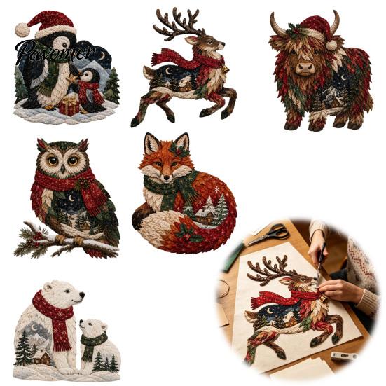 Christmas Fabric Art Patchwork DIY Kit, Adult Sewing Handcrafted Set with Creative Holiday Gift Pre-Cut Squares, Animals Craft for Beginners Quilting