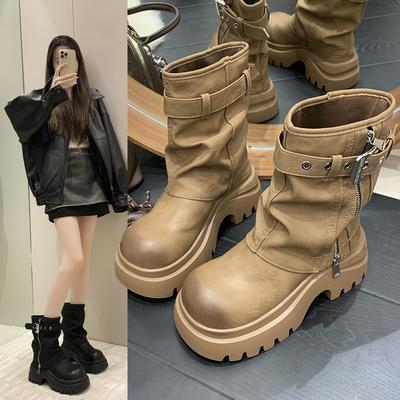 Short Trouser Boots Martin Boots Women's 2025 Autumn and Winter New Fashionable Versatile Thick-soled Explosive Boots Retro Short Boots