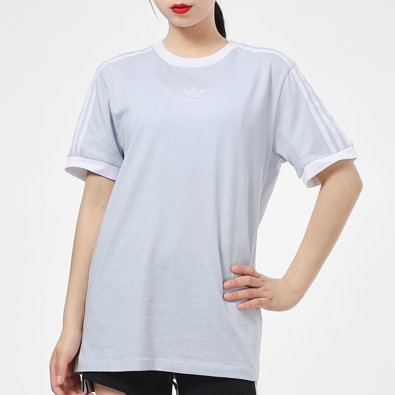 adidas Originals T Shirts Women's Light Gray Blue Crew Neck Moderate Straight Fit GT7949