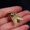 Old Bronze Fly Insect Charm Artisanal Detailed Engraving Thin Permanent Jewelry For Everyday Wear