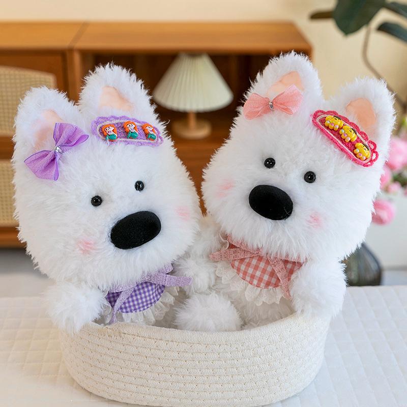 30cm Super Cute Lace West Highland Terrier Plush Toys Soft Fluffy Cartoon Puppy Wearing Bibs Bow Pretty Decor Sweet Gift To Girl