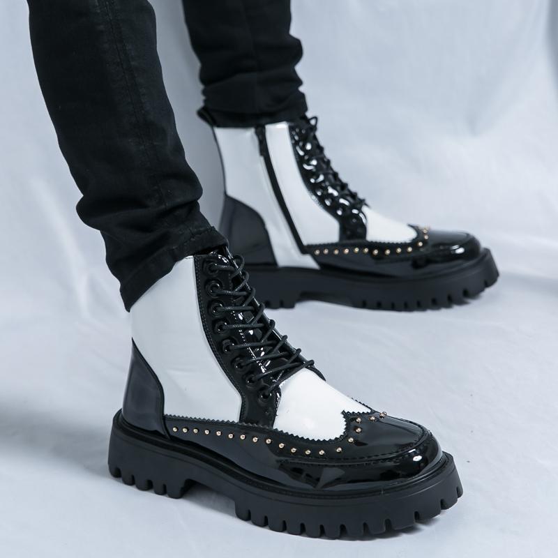 Fashion Lace up high top leather shoes Trendy men's classic styles Leisure Outdoor Street daily Plus Size Nightclub party shoes Hot