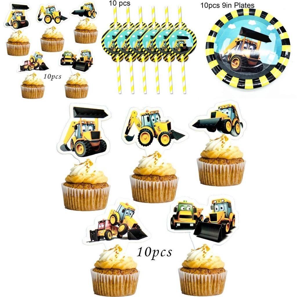 Colorful Excavator Birthday Party Supplies With Fun Tableware For Kids Celebration