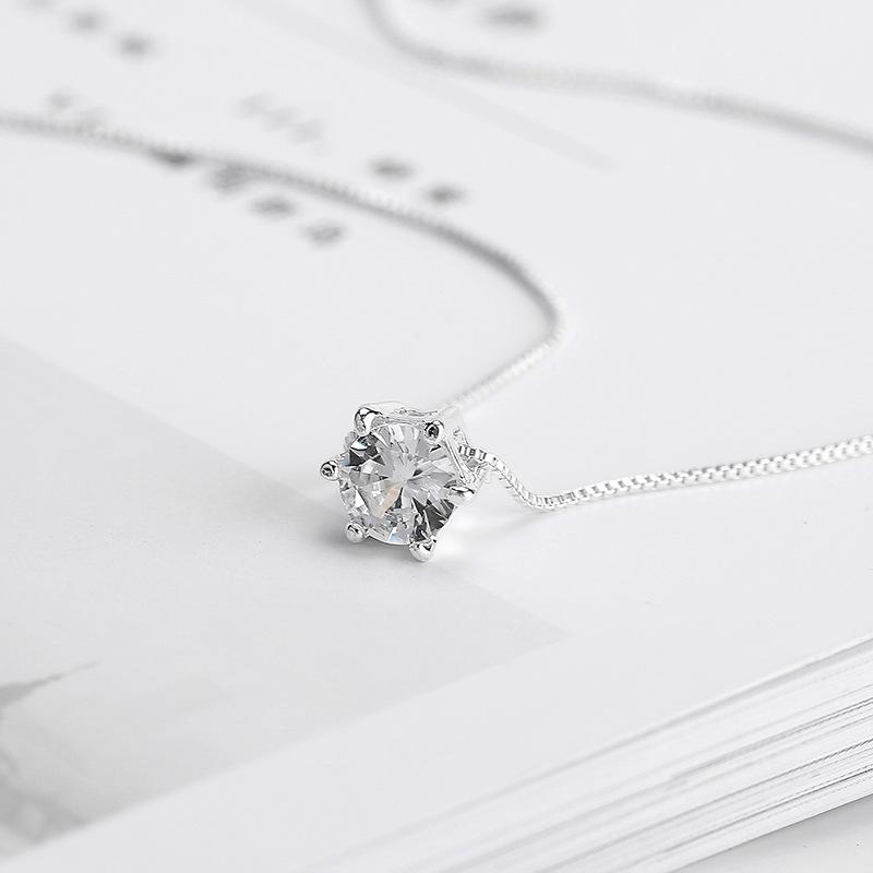Simple Trendy Crystal Zircon Rhinestone Pendant Necklace For Women Charm White Gold Color Clavicle Chain Necklack WeddingJewelry
