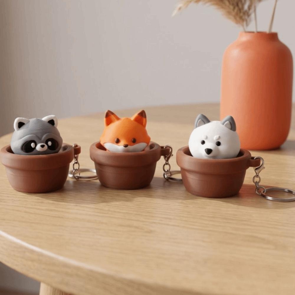 3D-gedruckter Fidget Clicker Schlüsselanhänger Knopfdrücker Tastatur Fidgets Schlüsselanhänger Cartoon-Tiere