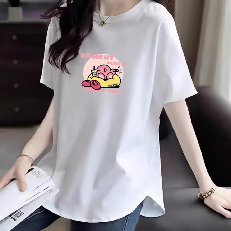 Plus Size Women's 2025 Cartoon Cotton Short-Sleeve Loose Fit Top