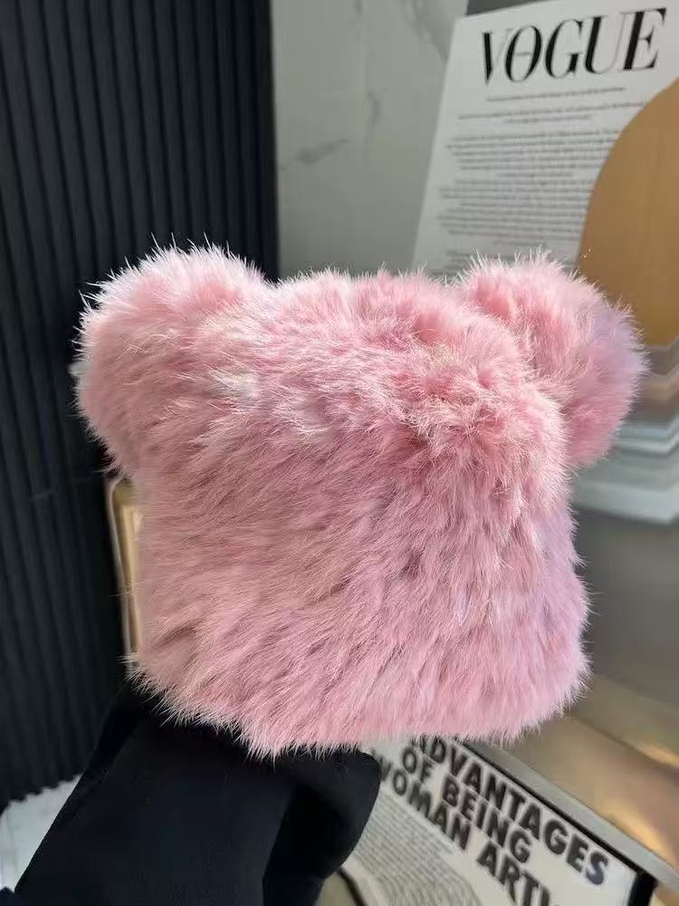 Mao Mao Hat Real Mao Rabbit Plush Fur Hat Versatile Cold-proof Warm Wool Knitted Baotou Hat Women's Winter
