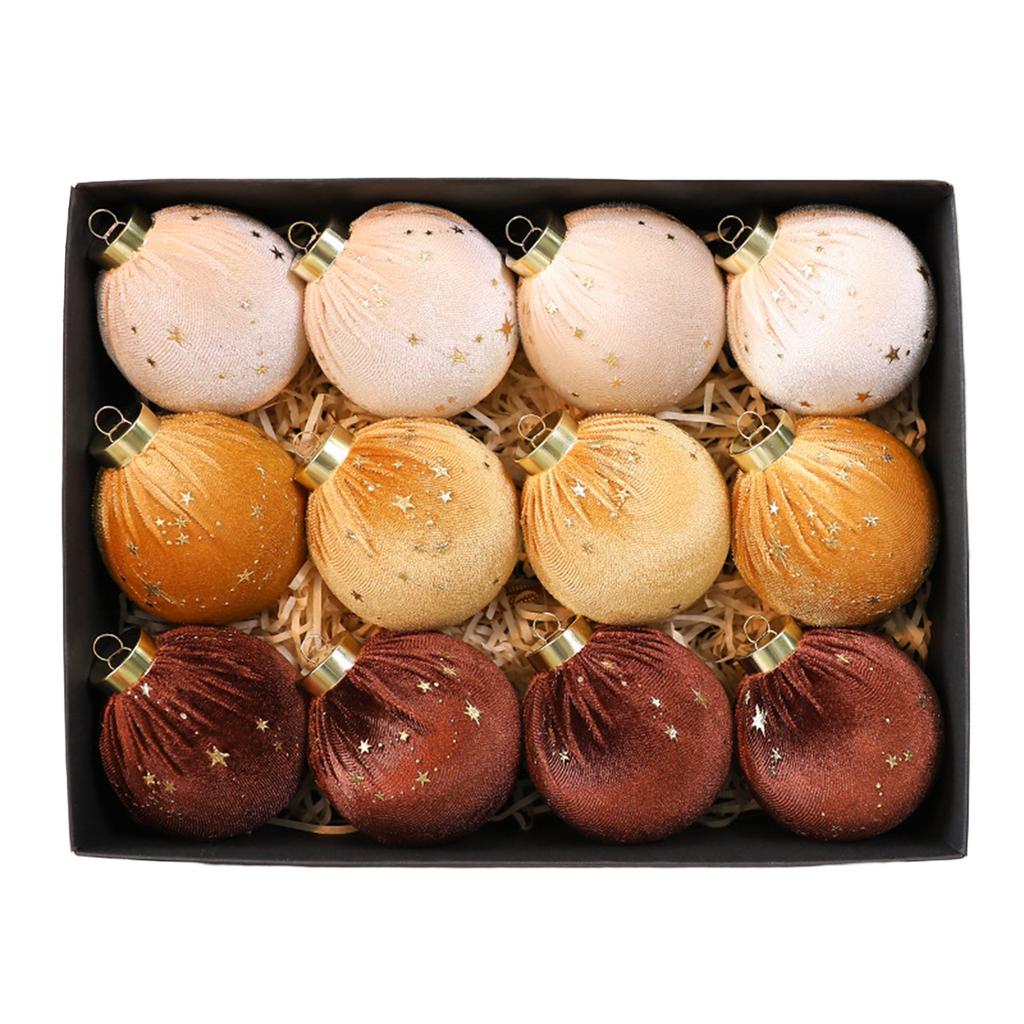 12 PC Christmas Balls 8cm Star Velvet Balls Christmas Decorations