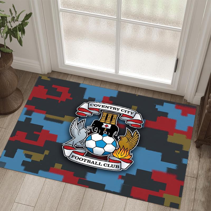 Coventry City Football Design Crystal Velvet Carpet Cozy Non?Slip Printed Rug For Bedroom Living Room Entrance