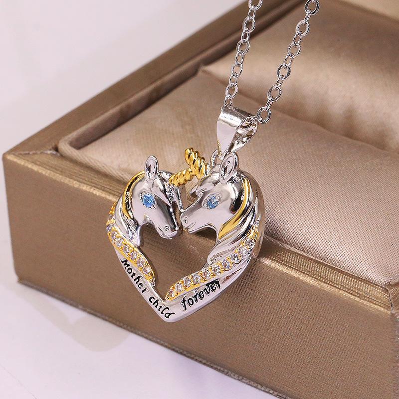 Glitter Unicorn Letter Printed Pendant Necklace Charm Chain for Women Kids Family Birthday Gift
