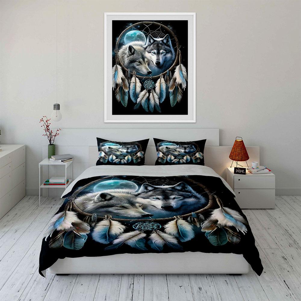Wolves, dreamcatcher, moon, feathers. Bedding sets Duvet cover sets Duvet covers Pillowcases(1 * Duvet Cover 2 * Pillowcases without duvet insert)