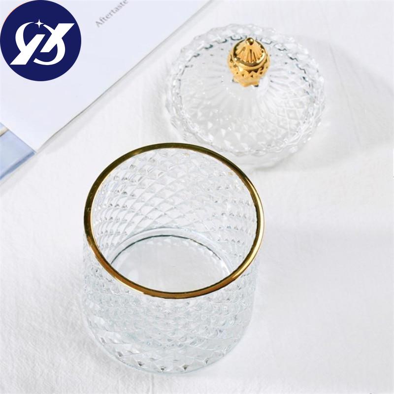 European Retro Glass Jar with Lid Transparent Gold Jewelry Cotton Swab Storage Box Tea Candy Tank Sugar Bowl Makeup Brush Holder