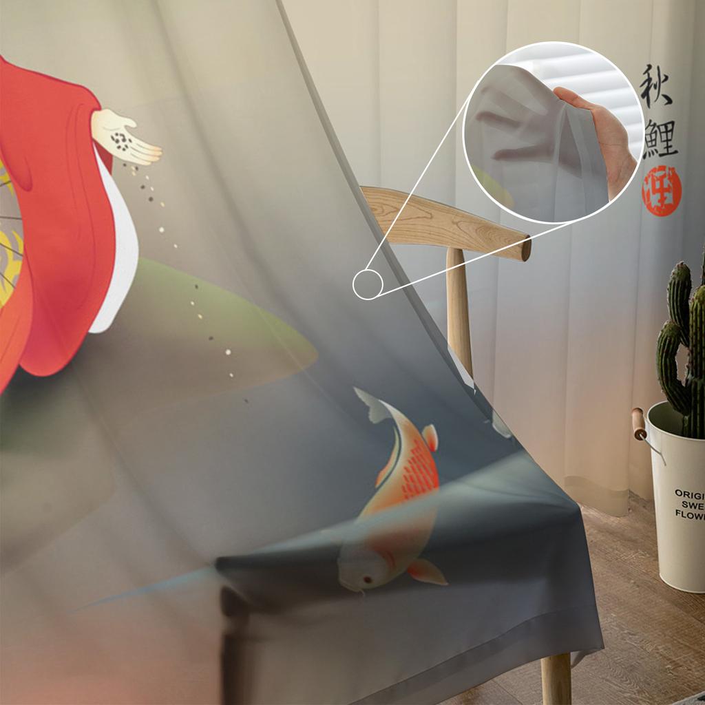 Japanese Geisha Carp Maple Leaf Sheer Curtains for Living Room Decoration Window Curtains Kitchen Tulle Voile Organza Curtains