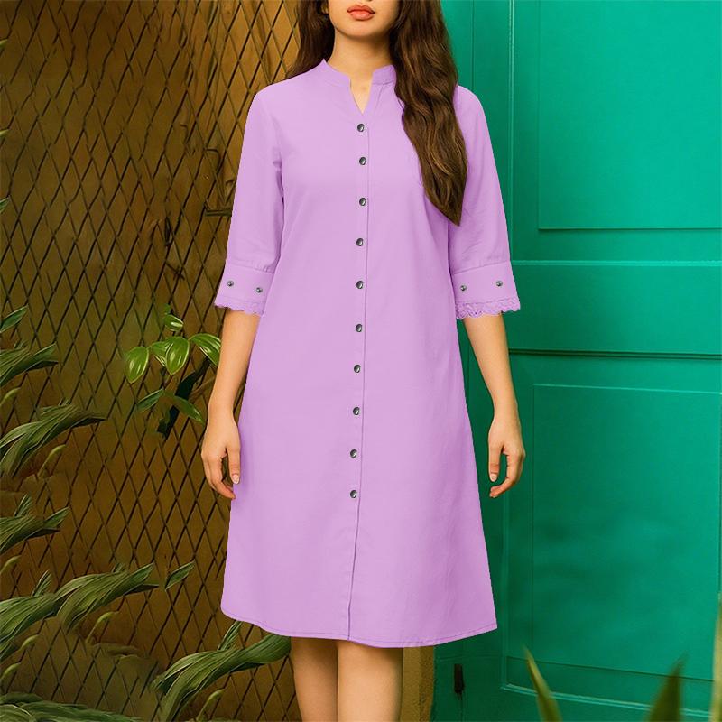 

ZANZEA Женское повседневное платье с V-образным вырезом, однотонное, свободного кроя, с рукавами 3/4 S