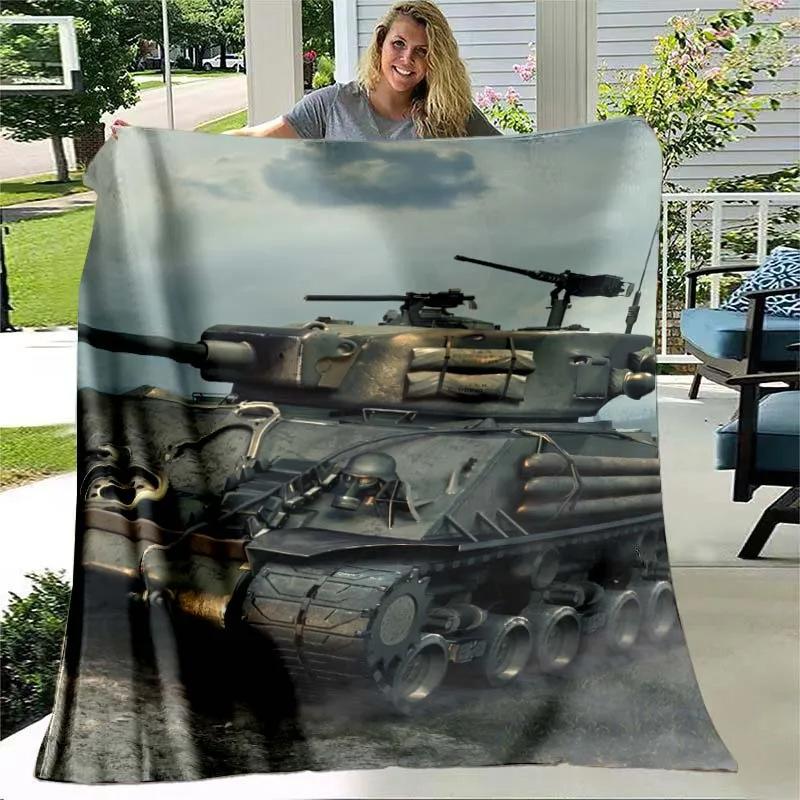 Tank Flannel Blanket Military Weapon Themed Blanket Hiking Picnic Blanket Boys Room Decorative Blanket