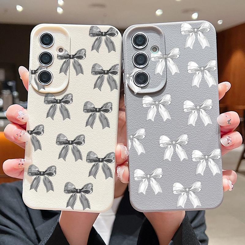 Nárazuvzdorný měkký kryt na telefon s potiskem mašličky pro Samsung S25 S24 FE S23 Ultra S22 A36 A56 A55 A16 A26 A35 Textura kůže TPU Tenký matný nárazník