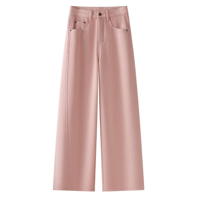 Women's Pink Fleece-Lined Wide-Leg Jeans - 2024 Autumn/Winter Collection