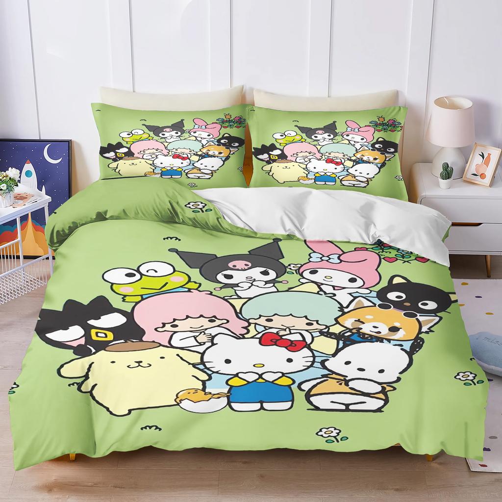 Sanrio My Melody Kuromi Pochacco Anime Bettbezug-Set Comforte Bedruckte Cartoon-Bettwäsche-Sets für Doppelbetten Weihnachtsgeschenke 3-teilig