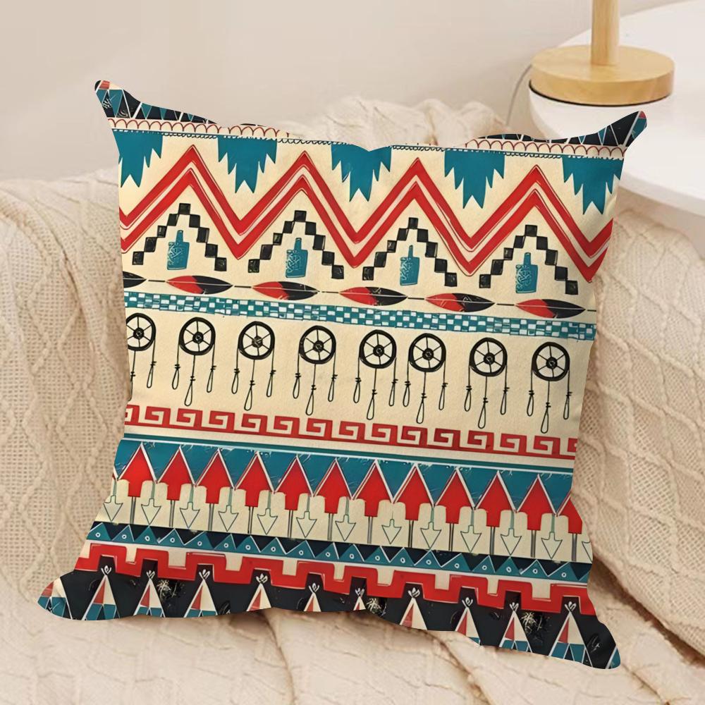 Red Ethnic Style Shading Cushion Cover Soft Plush Fabric DoubleSided Printed Sofa Cushion Cover for All Seasons Home Decor Gift