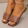 Fashion 2025 autumn new large size slippers solid color rivet square toe sandals