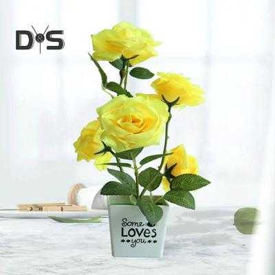 DYS Home Decor Künstlicher Blumentopf, Rose, Desktop-Dekoration, künstliche Seidenblume, für drinnen und draußen, künstlicher Blumentopf