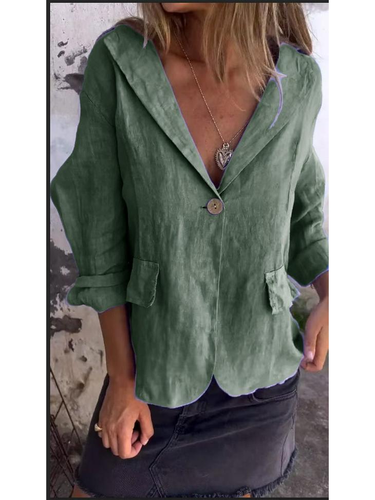 2024 Early Autumn Women's Plus Size Loose Cotton Linen Blazer with Notch Lapel Buttons
