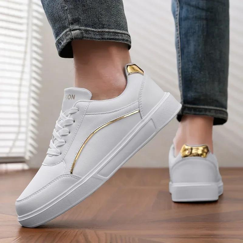 Men's Casual Black Sneakers Fashionable Lightweight Comfortable Non Slip Shoes Minimalist Design PU Leathe Skate Shoes for Men