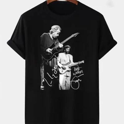 Eric Clapton Mark Knopfler Signiertes T-Shirt Schwarz Alle Größen S 5XL Jn2396 Vintage Stilvoll Unisex Mode Dehnbar