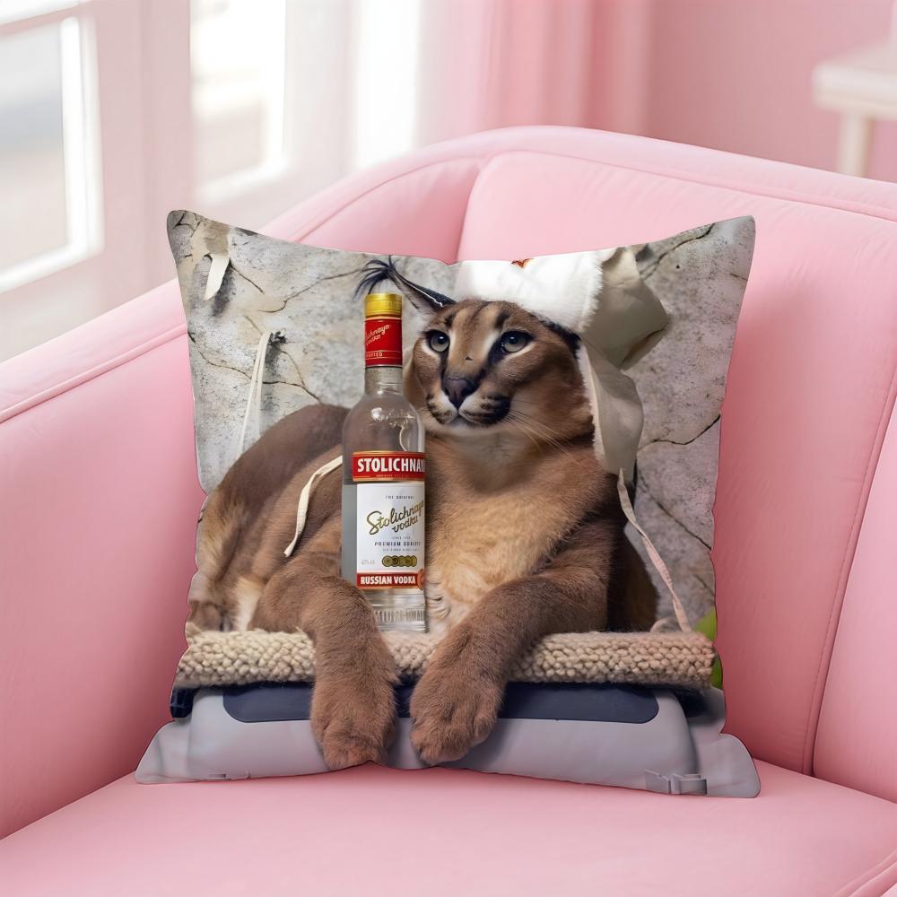 Floppa Cat Meme Cushion Cover Premium Comfort Reversible Pillow Cove -Two in One Design for Any Room & Car Interior