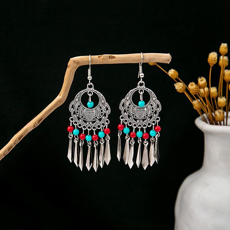 Europe, America, Bohemian Ethnic Style Stud Earrings, Long Fringed Metal Earrings, Fashion, Exotic Style Earrings Wholesale