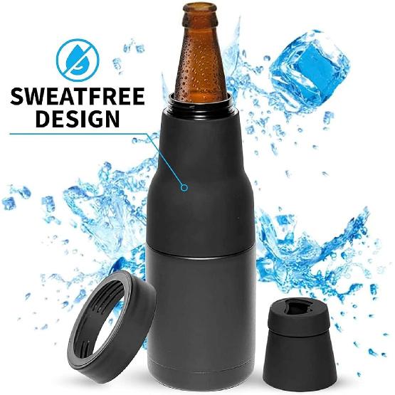 HEEPDD 3-in-1 Stainless Steel Insulated Can Cooler & Bottle Holder with Bottle Opener, Black, 12 Oz