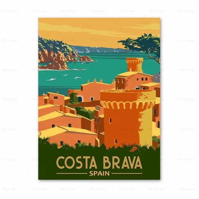 Spanien Amalfiküste Santorini Französische Riviera Italien Druck Kunst Leinwand Poster Für Wohnzimmer Dekoration Zuhause Wandbild