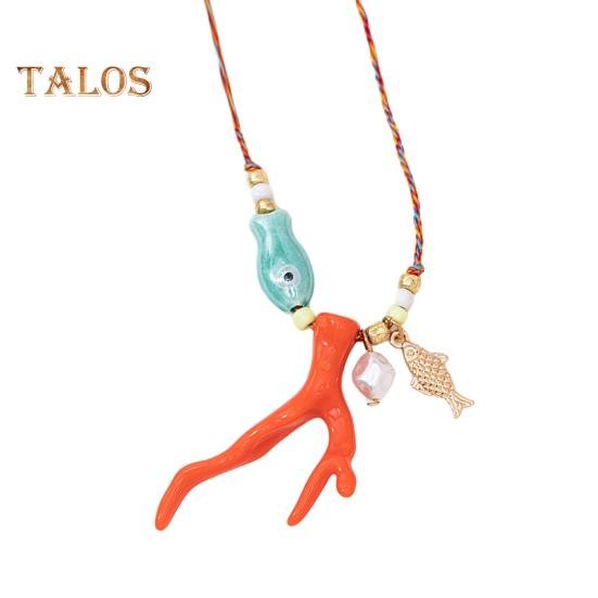 

Ожерелье с подвеской в виде коралловой рыбы для женщин, акриловые бусины в виде рыб, ожерелье с подвеской в виде веревки, аксессуары для вечеринок и каникул красный