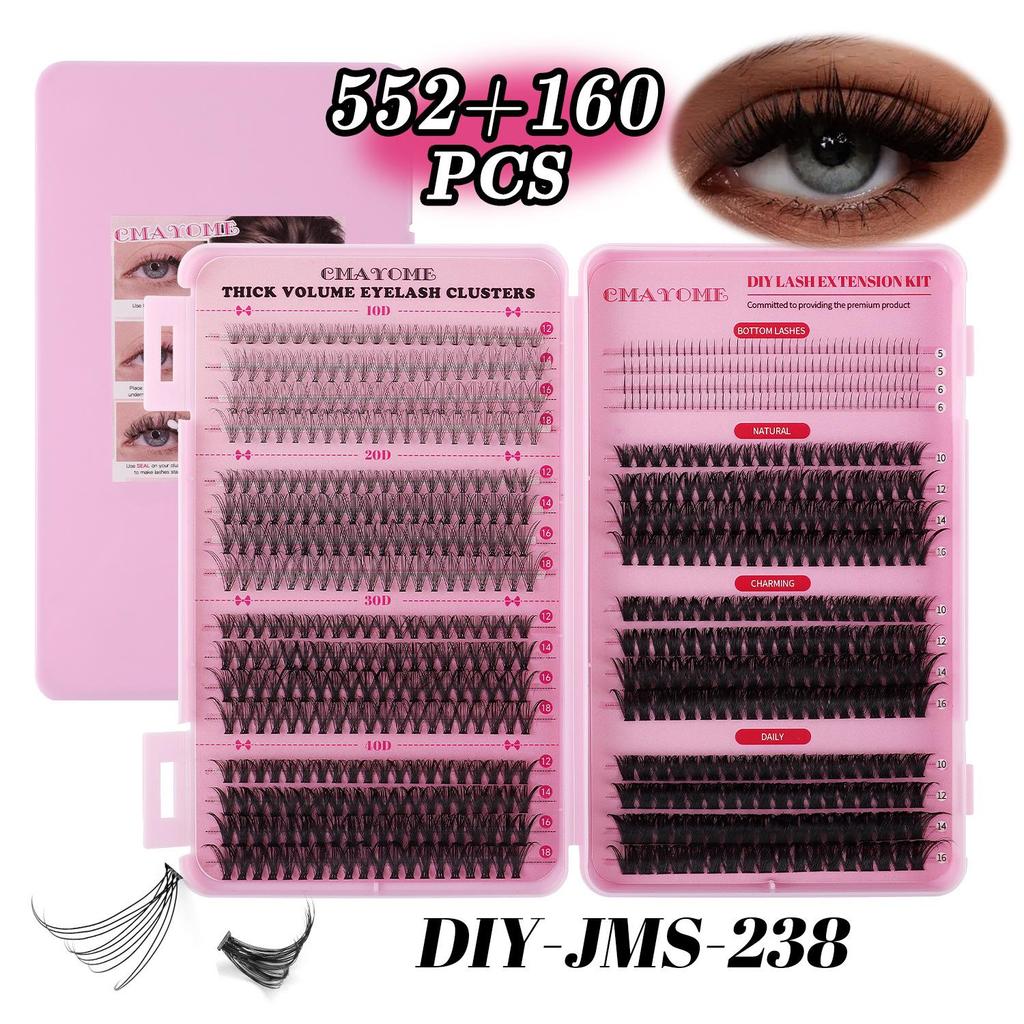640 Cluster DIY Doll Lashes: 9-16mm Natural Dense D Curl Segmented False Eyelash Extension Set