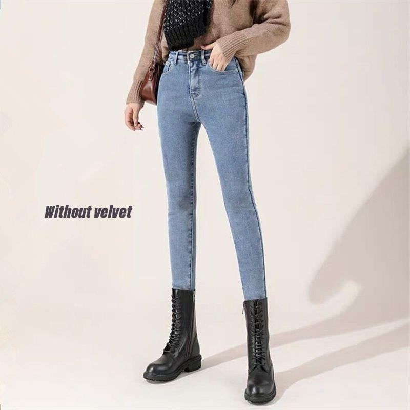 

Зимние теплые джинсы-карандаш на флисовой подкладке женские стрейч леггинсы с высокой талией вакерос одежда для снега повседневные винтажные утолщенные джинсовые брюки 31